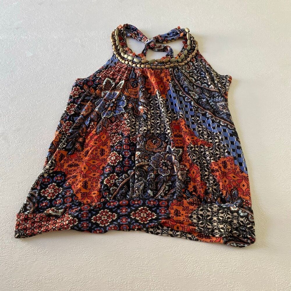 American Rag Beaded Halter Tank Top in Orange, Blue, Black